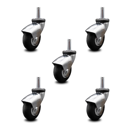 Service Caster 3 Inch Chrome Hooded Neoprene Rubber 3/8 Inch Grip Ring Stem Casters SCC, 5PK SCC-GR03S310-NPRB-BC-716138-5